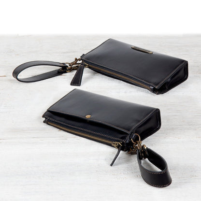 Caravel Wristlet Clutch - Luxury Leather Handbag in Black