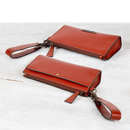 Caravel Wristlet Clutch - Luxury Leather Handbag in Cognac