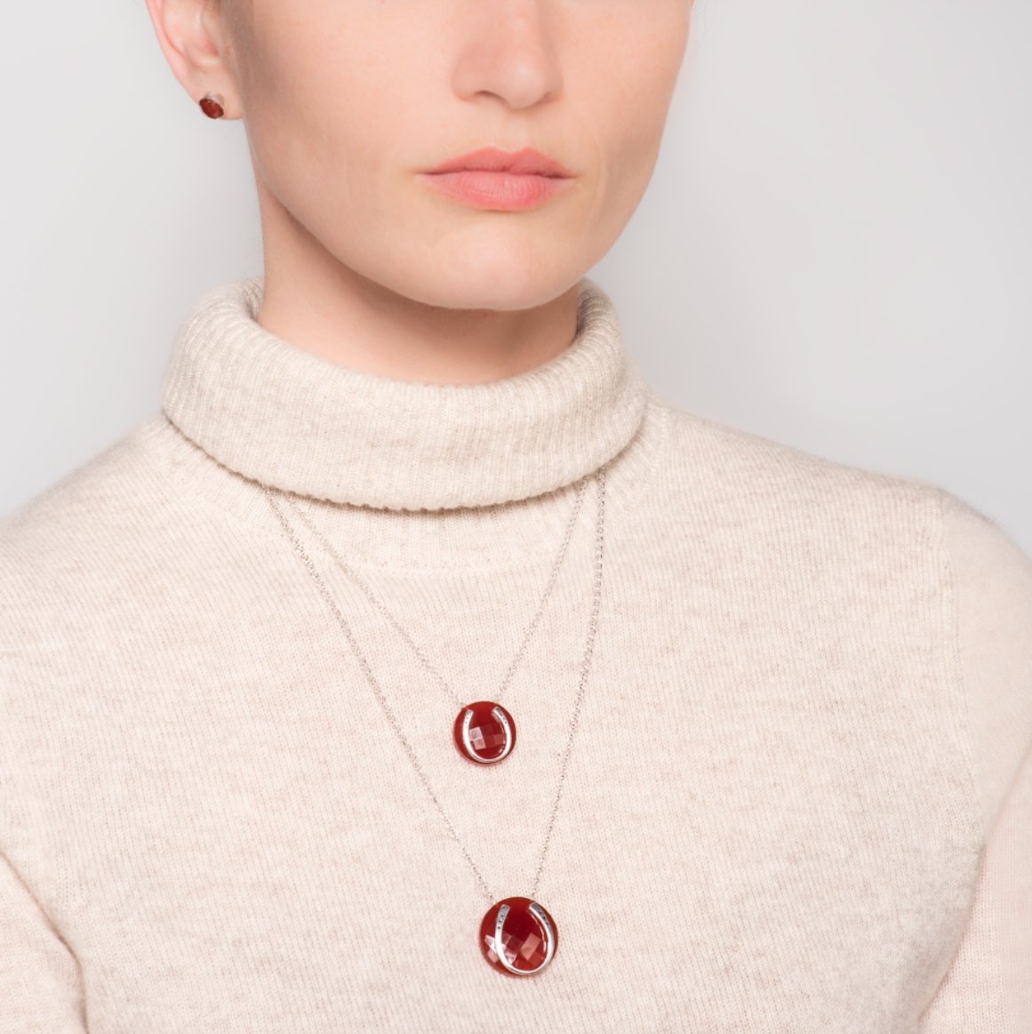 Carnelian - Horseshoe and Sterling Silver Rolo Chain Pendant Necklace