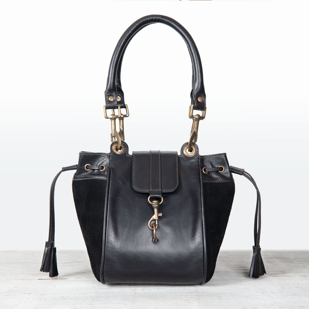 Cassidy - Luxury Leather Bucket Handbag in Black