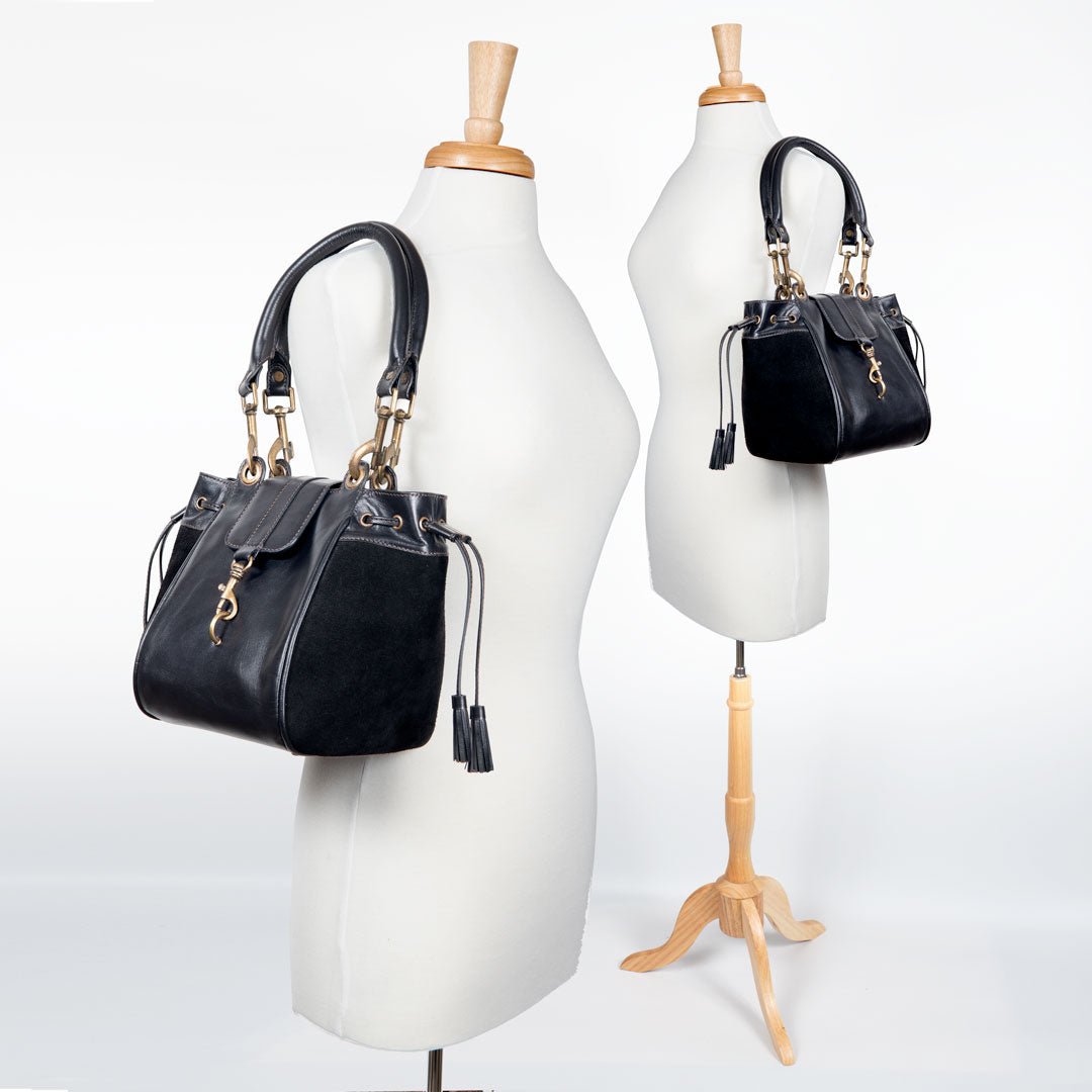 Cassidy - Luxury Leather Bucket Handbag in Black