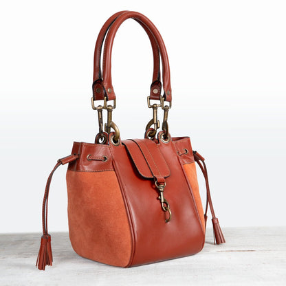 Cassidy - Luxury Leather Bucket Handbag in Cognac
