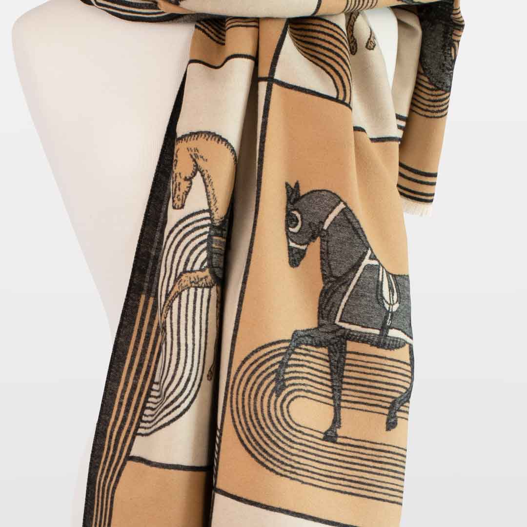 Cavallo -  Caramel Equestrian Motif Luxe Shawl