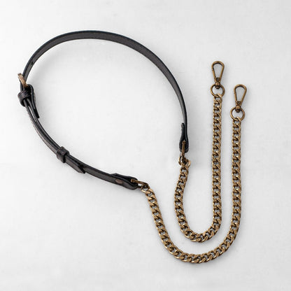 Vanity Strap - Curb Chain in Antique Brass and Black Leather