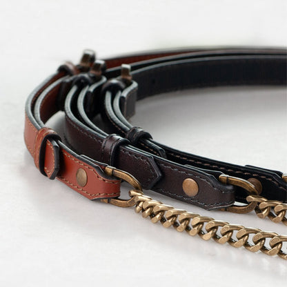 Vanity Strap - Curb Chain in Antique Brass and Cognac Leather