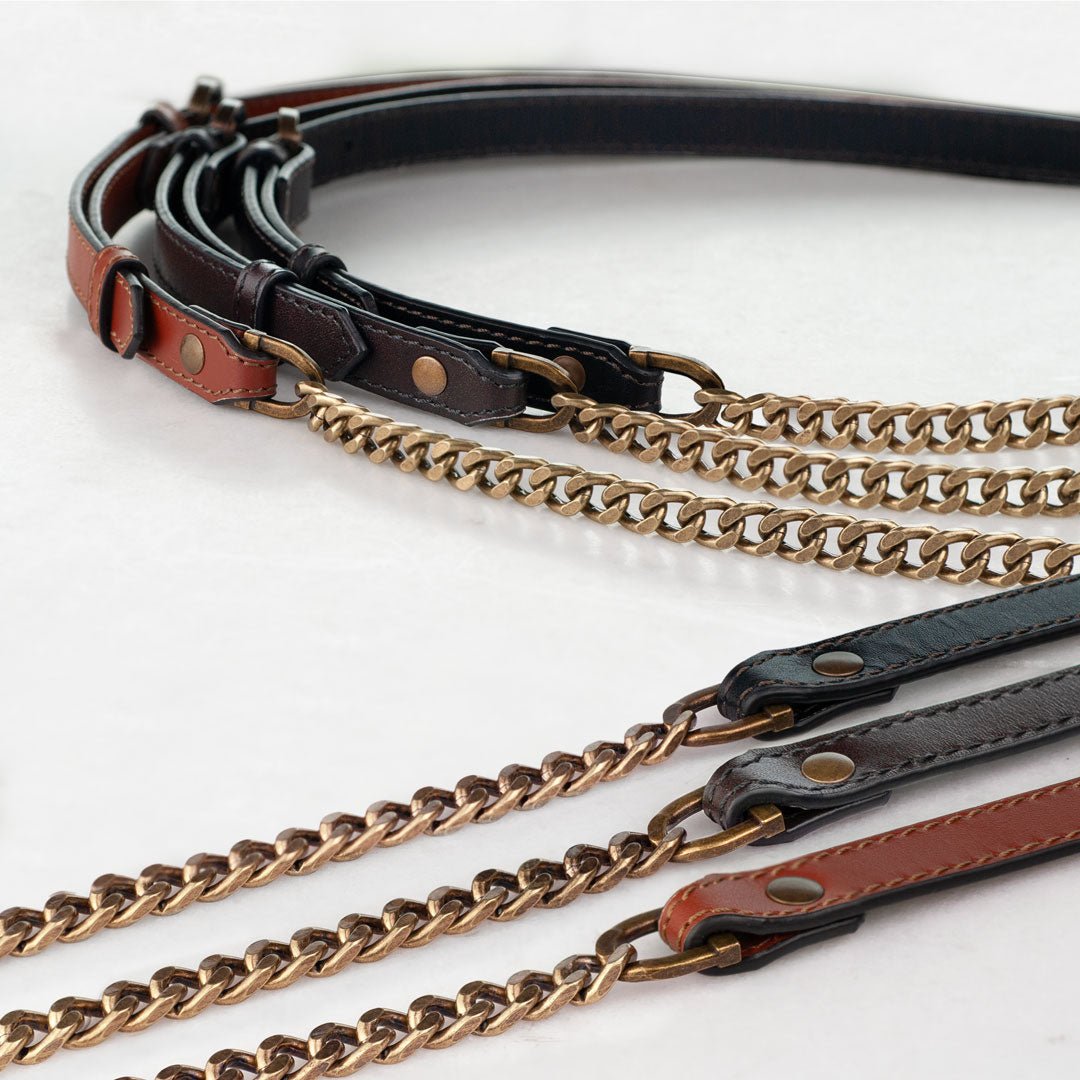 Vanity Strap - Curb Chain in Antique Brass and Cognac Leather