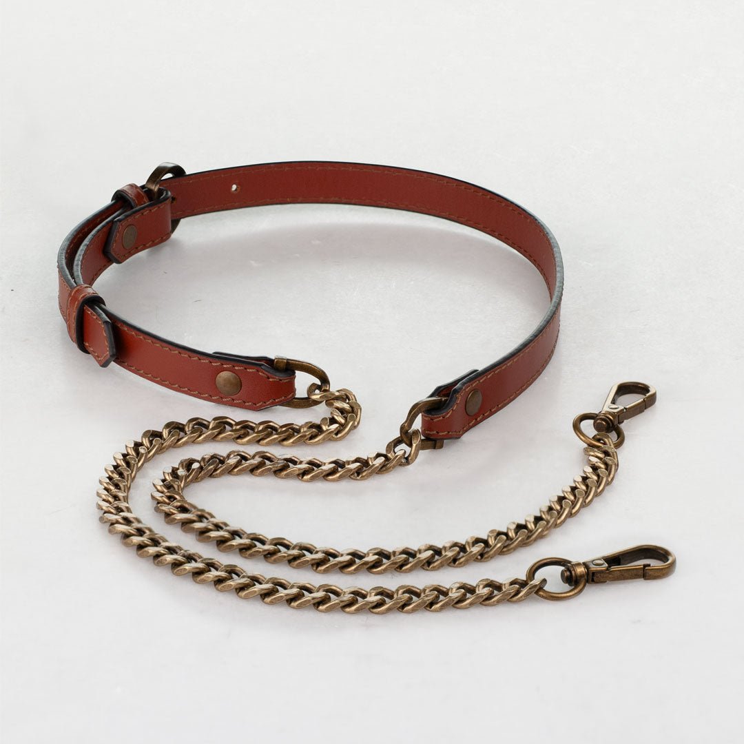 Vanity Strap - Curb Chain in Antique Brass and Cognac Leather