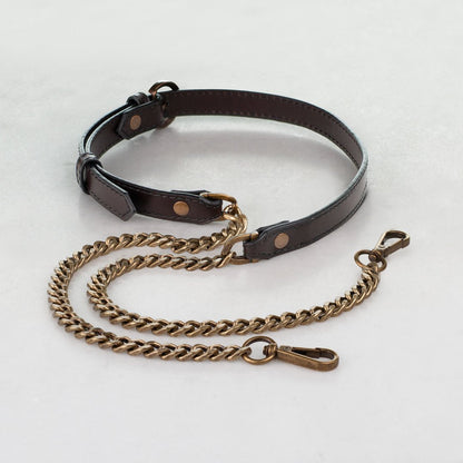Vanity Strap - Curb Chain in Antique Brass and Deep Brown Leather