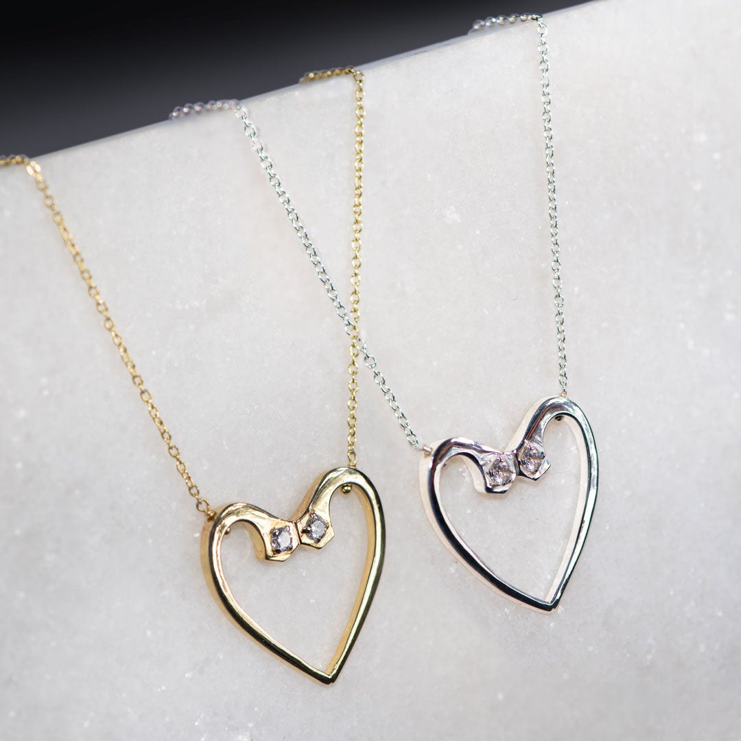 Charmed - Mossanite Equestrian Horseshoe Nail Heart Necklace in Silver