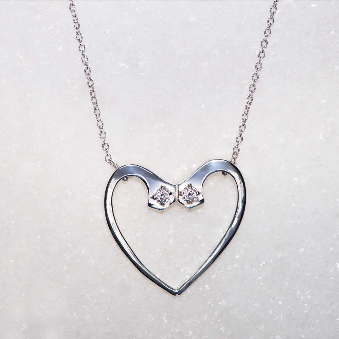 Charmed - Mossanite Equestrian Horseshoe Nail Heart Necklace in Silver