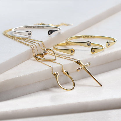 Charmed - Mossanite Equestrian Horseshoe Nail Necklace in Gold