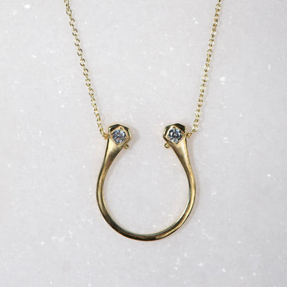 Charmed - Mossanite Equestrian Horseshoe Nail Necklace in Gold