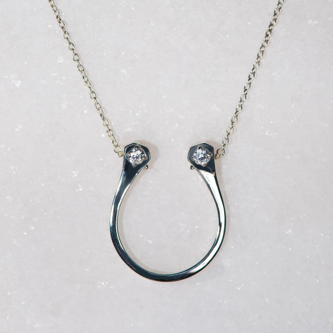Charmed - Mossanite Equestrian Horseshoe Necklace in Silver