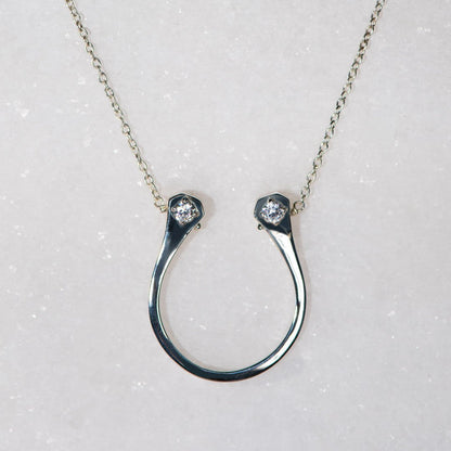 Charmed - Mossanite Equestrian Horseshoe Necklace in Silver
