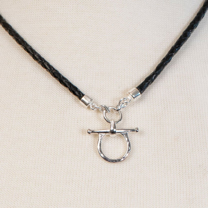 Chelsea - Braided Leather Silver Equestrian Horse Bit Necklace