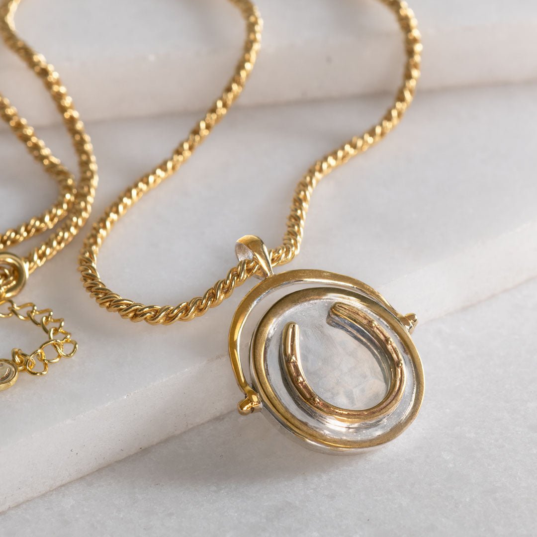 Cody - Two Tone Crown Coin Horseshoe Necklace