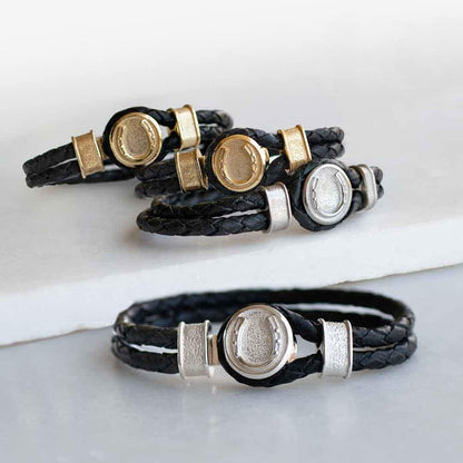 Colton - Horseshoe Dome Braided Equestrian Bracelet Gold or Silver on Black
