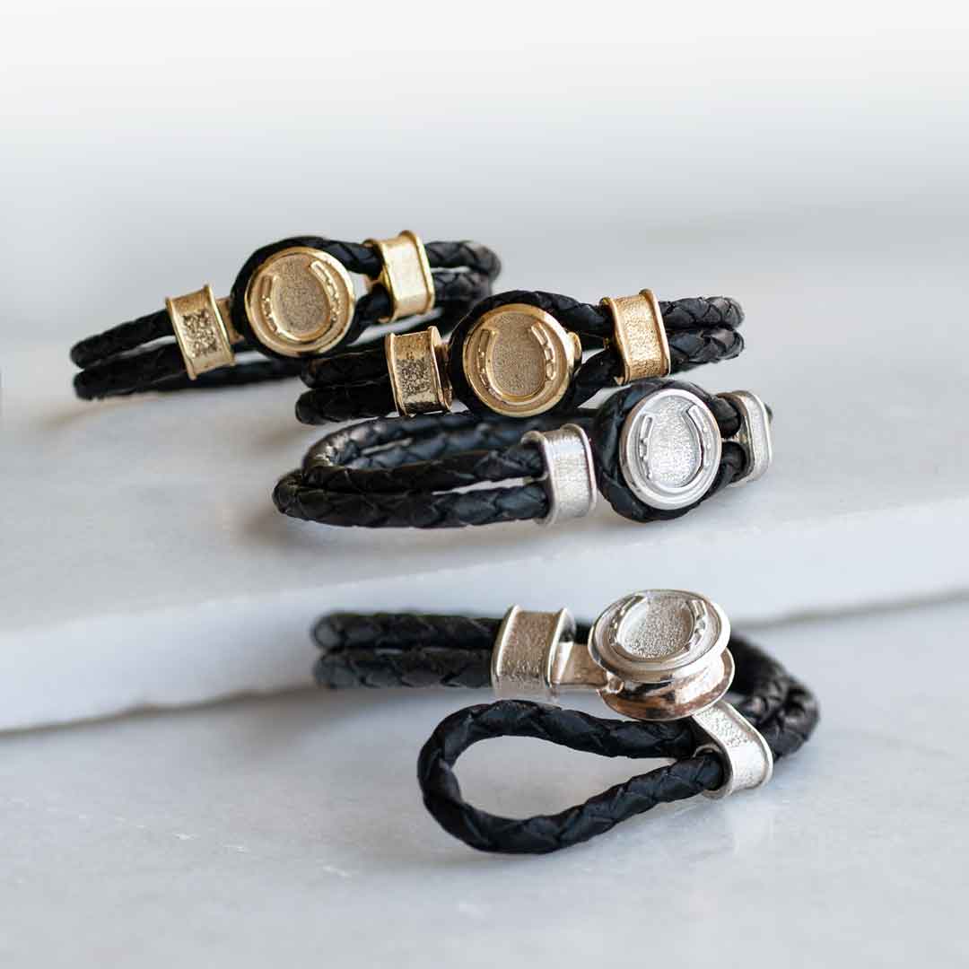 Colton - Horseshoe Dome Braided Equestrian Bracelet Gold or Silver on Black