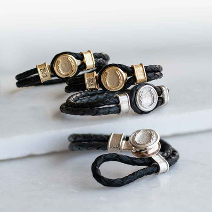 Colton - Horseshoe Dome Braided Equestrian Bracelet Gold or Silver on Black