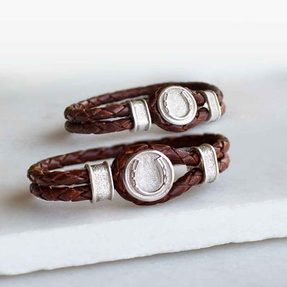 Colton - Horseshoe Dome Braided Equestrian Bracelet Gold or Silver on Brown