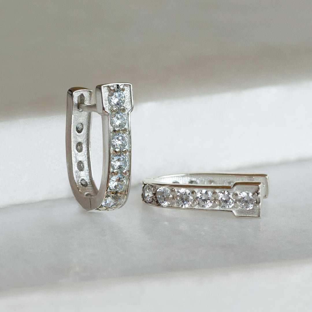 Colton - Diamond Cut Horseshoe Coin Earring in Silver