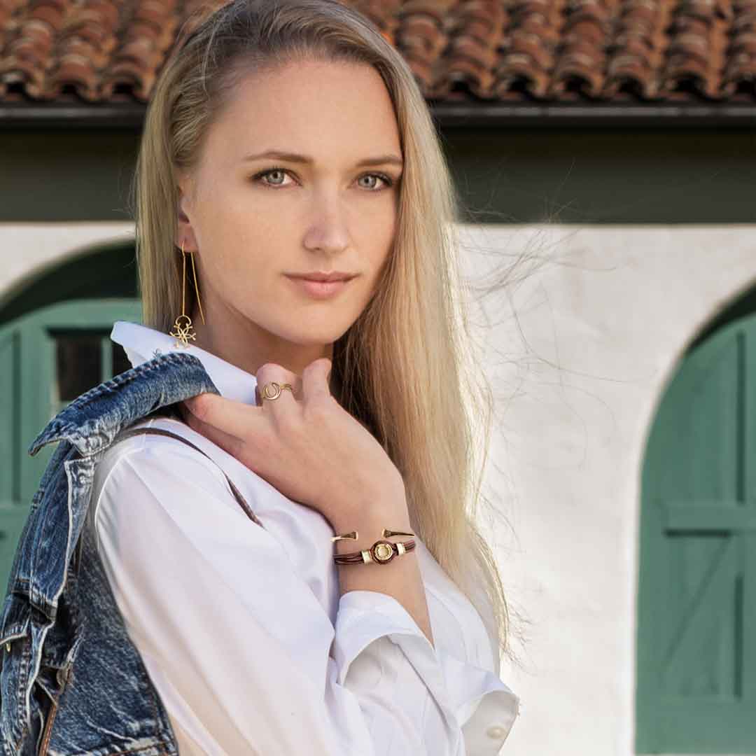 Colton - Horseshoe Dome Laced Equestrian Bracelet Gold or Silver on Brown