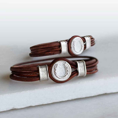 Colton - Horseshoe Dome Laced Equestrian Bracelet Gold or Silver on Brown
