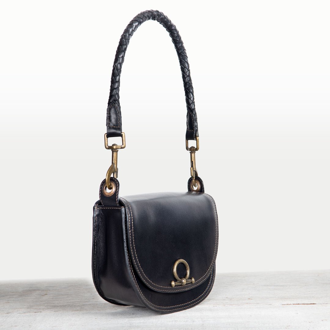 Coronado- Horse Bit Lock Luxury Leather Crossbody Handbag in Black