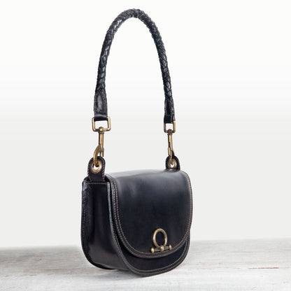 Coronado- Horse Bit Lock Luxury Leather Crossbody Handbag in Black