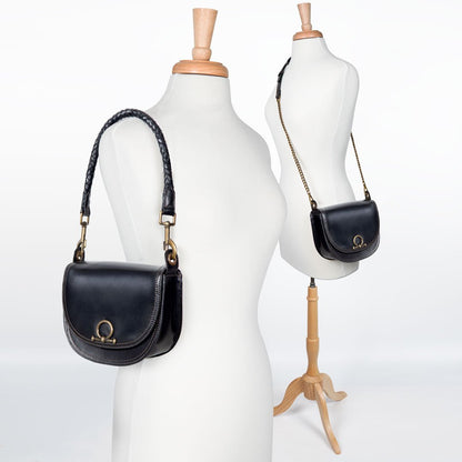 Coronado- Horse Bit Lock Luxury Leather Crossbody Handbag in Black