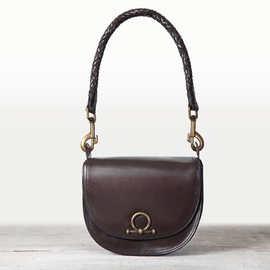 Coronado- Horse Bit Lock Luxury Leather Crossbody Handbag in Deep Brown