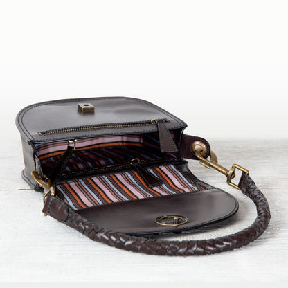 Coronado- Horse Bit Lock Luxury Leather Crossbody Handbag in Deep Brown