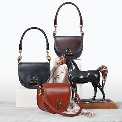 Coronado- Horse Bit Lock Luxury Leather Crossbody Handbag in Deep Brown