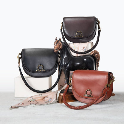 Coronado- Horse Bit Lock Luxury Leather Crossbody Handbag in Black
