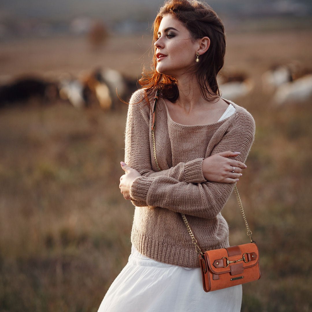 Dalton - Horse Bit Crossbody Luxury Leather Handbag in Cognac on Cognac