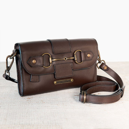 Dalton - Horse Bit Crossbody Luxury Leather Handbag in Deep Brown