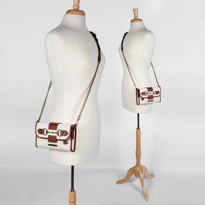 Dalton - Horse Bit Crossbody Luxury Leather Handbag in Cognac on Ivory