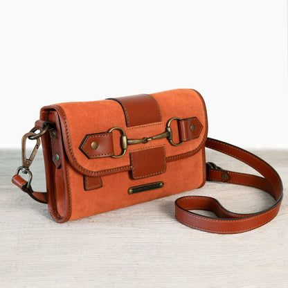 Dalton - Horse Bit Crossbody Luxury Leather Handbag in Cognac on Cognac