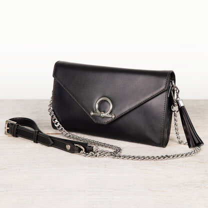 Del Mar - Horse Bit Crossbody Luxury Leather Handbag in Black