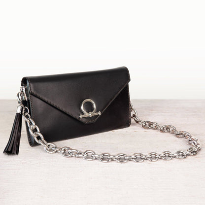 Del Mar - Horse Bit Crossbody Luxury Leather Handbag in Black