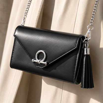 Del Mar - Horse Bit Crossbody Luxury Leather Handbag in Black