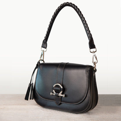 Del Rey - Equestrian Horse Bit Crossbody Luxury Leather Handbag in Black