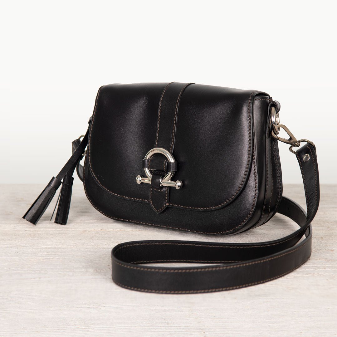 Del Rey - Equestrian Horse Bit Crossbody Luxury Leather Handbag in Black