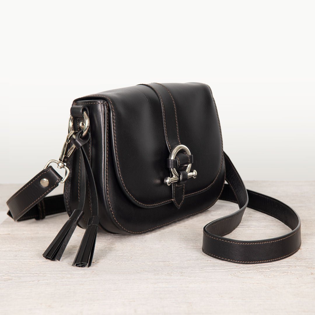 Del Rey - Equestrian Horse Bit Crossbody Luxury Leather Handbag in Black