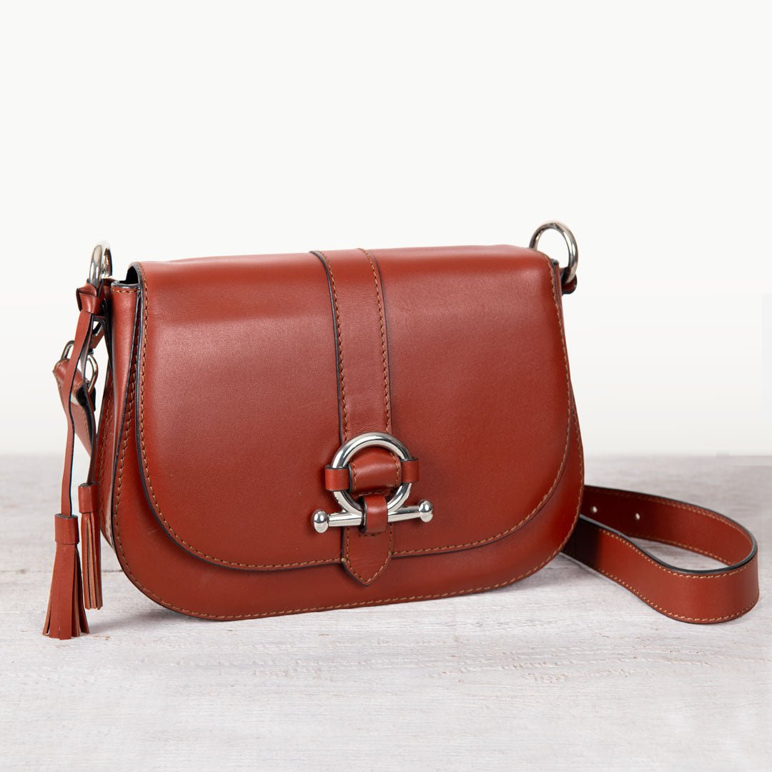 Del Rey - Equestrian Horse Bit Crossbody Luxury Leather Handbag in Cognac
