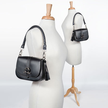 Del Rey - Equestrian Horse Bit Crossbody Luxury Leather Handbag in Black