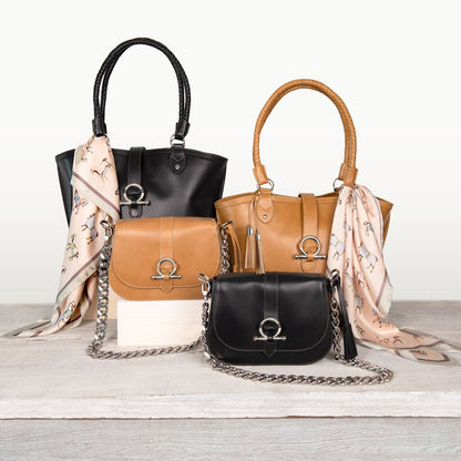 Del Rey -Horse Bit Tote Luxury Leather Handbag in Black
