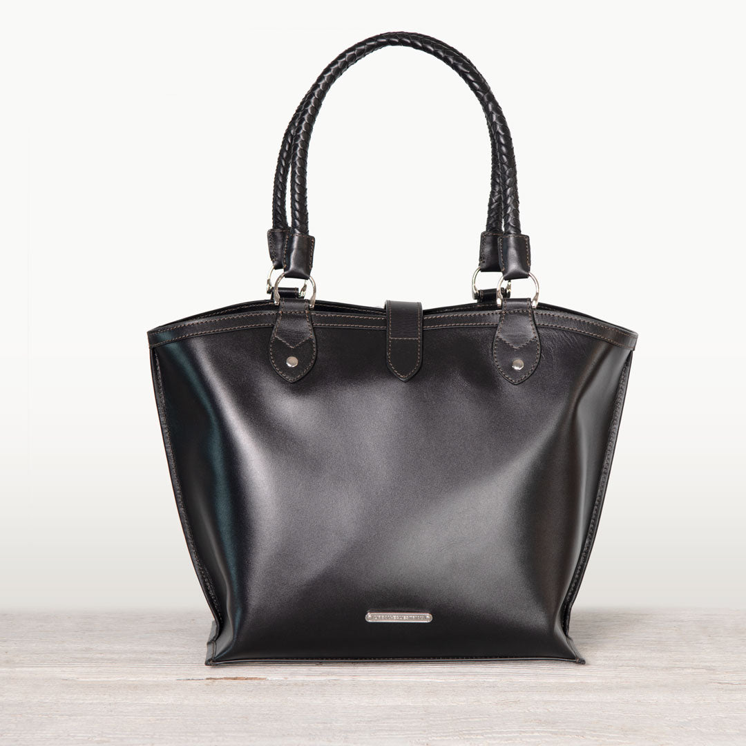 Del Rey -Horse Bit Tote Luxury Leather Handbag in Black