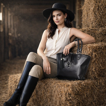 Del Rey -Horse Bit Tote Luxury Leather Handbag in Caramel