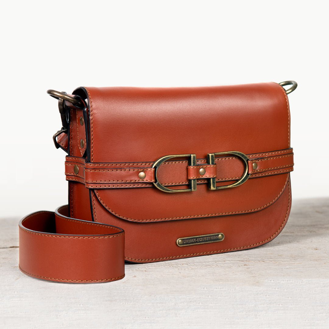 Delaney - Equestrian Stirrup Crossbody Luxury Leather Handbag in Cognac